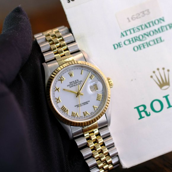 MEN'S ROLEX DATEJUST WHITE ROMAN DIAL 36MM WATCH ORIGINAL BOX & PAPERS 16233 - Picture 2 of 13